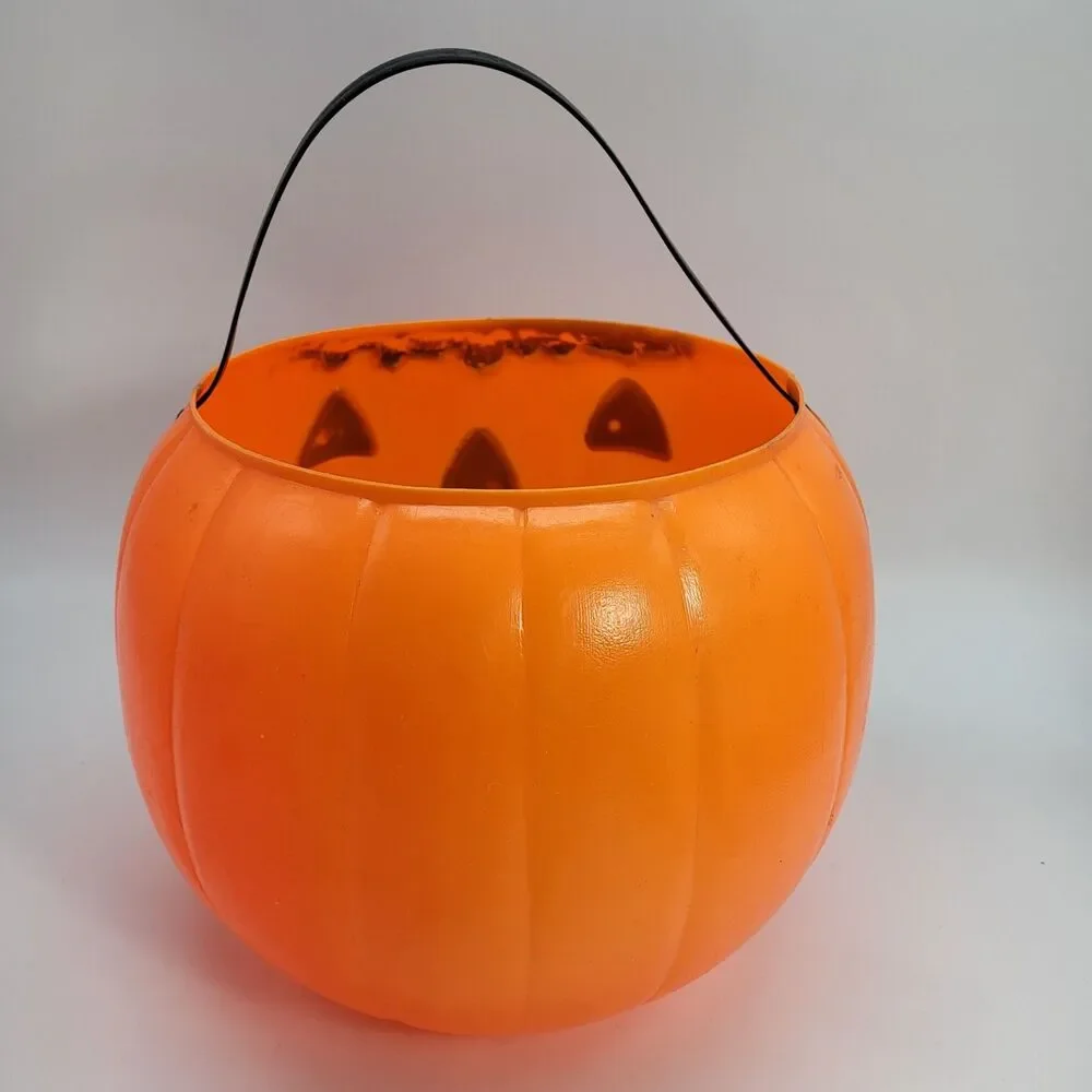 Vintage 1970 Empire Pumpkin Jack-O-Lantern Blow Mold Candy Pail Treat Bucket